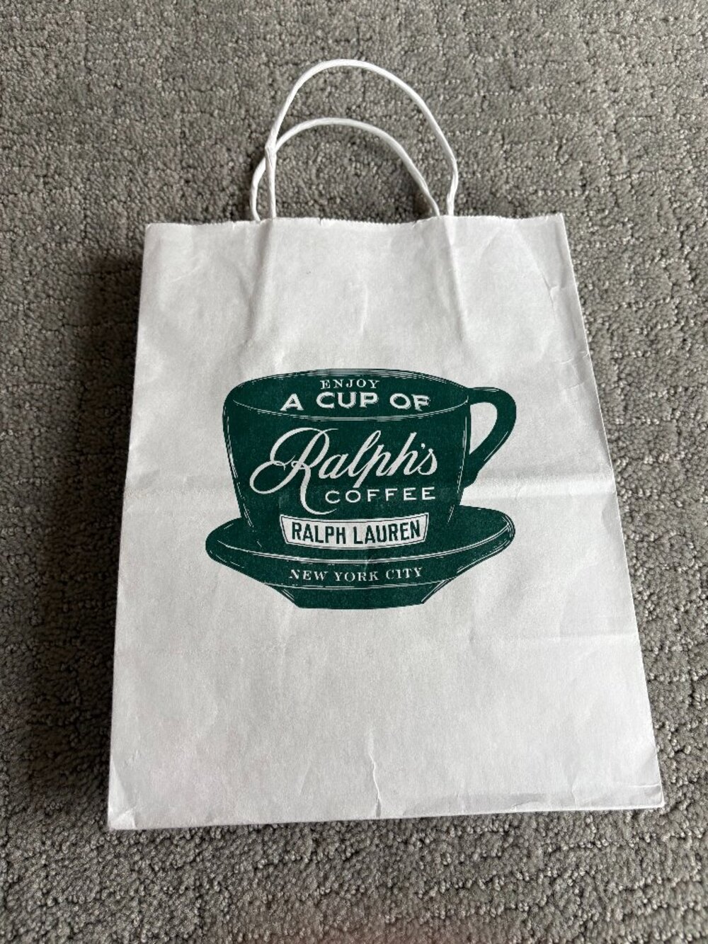 Ralph Lauren Ralph's Coffee White & Green Paper Shopping Gift Bag 10" x 8" x 5"